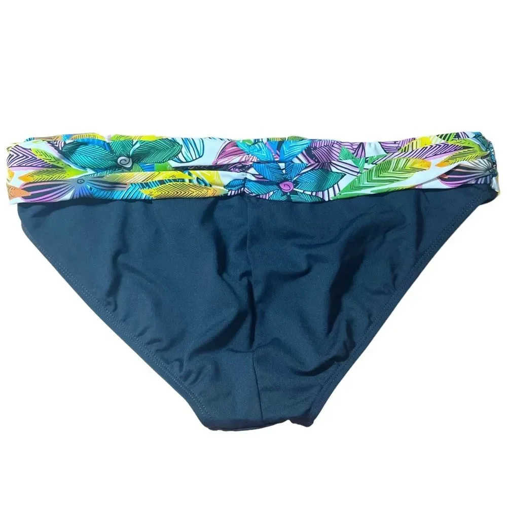 NWT La Blanca Vintage Y2K Ruched Tropical Waist Black Bikini Bottom Size 12 NEW - Picture 2 of 13